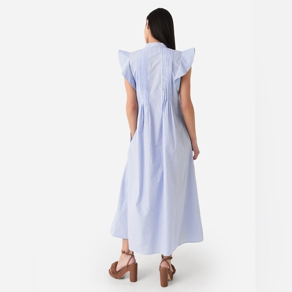 Evi Grintela Mona Ruffle Sleeve Flared Midi Length Shirt Dress Blue Stripe XS - Picture 2 of 10